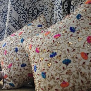 Floral Embroidered Cushion COVERS - TWO!